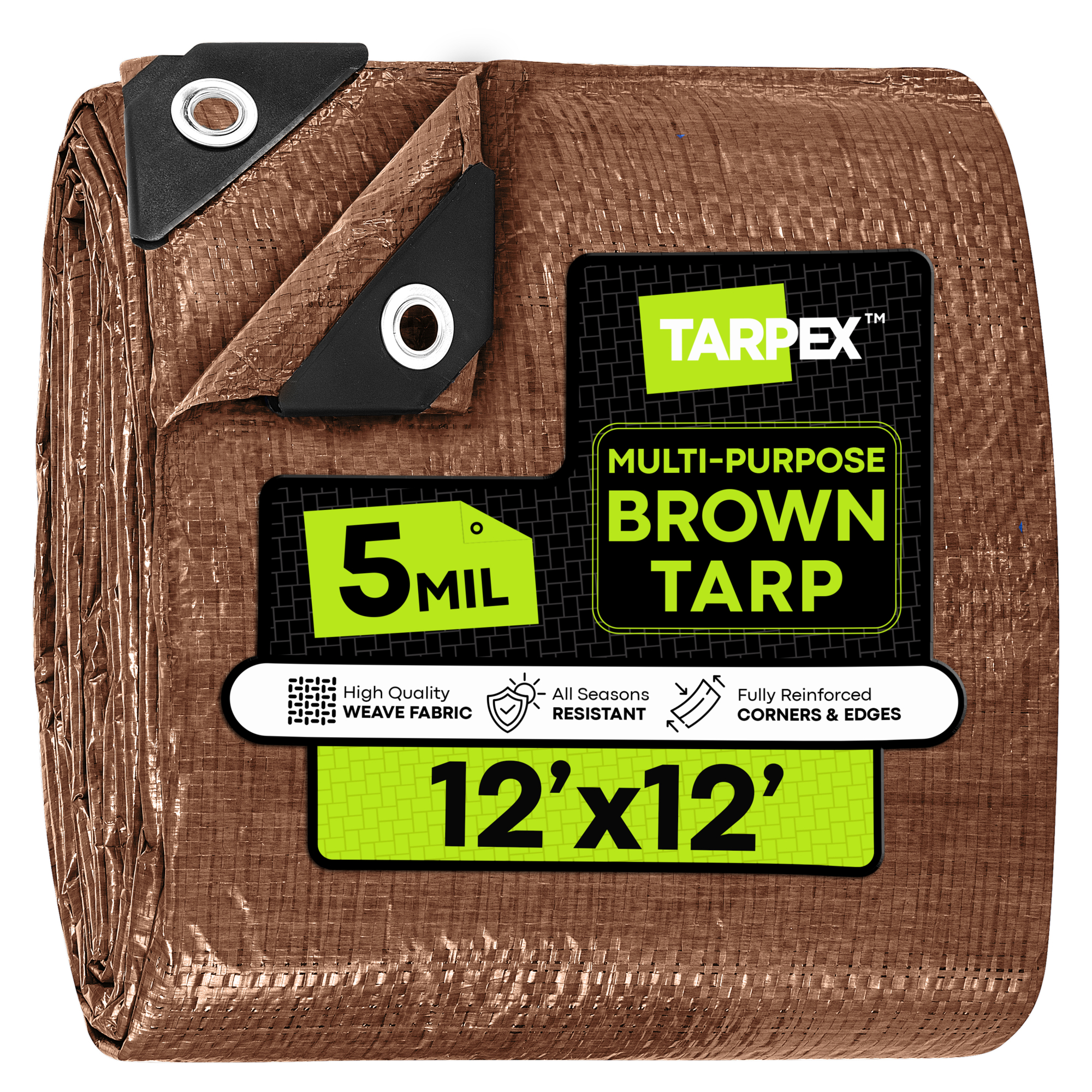 Tarpex 12' x 12' Brown Polyethylene Tarp – 5 Mil Thick, Weather-Resistant, Multipurpose Cover